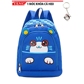 Balo cho trẻ in hình mèo con nghịch ngợm đáng yêu thời trang Tặng móc khóa cá heo
