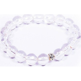 Vòng Tay Phong Thủy Thạch Anh Trắng (Clear Quartz) size 08mm phù hợp với cổ tay Nữ - Màu trắng trong có chứa răn đá - Kết hơp với Charm bạc Thái 925 - Mệnh Kim - Mệnh Thủy - BCLQS01 - VietGemstones