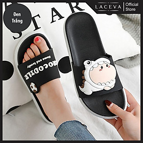 Ảnh Thật Dép Quai Ngang, Dép Đi Trong Nhà, Ngoài Trời Họa Tiết Cá Sấu Siêu Dễ Thương, Logo Nổi. Form Nhỏ Các Bạn Đặt Tăng 1 Size Nha Mã DP19 - Đen Trắng 