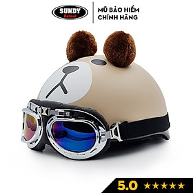 Mũ bảo hiểm nửa đầu 1/2 chính hãng SUNDY Helmets, họa tiết thời trang, có tai cá tính, kèm kính UV, Phi Công