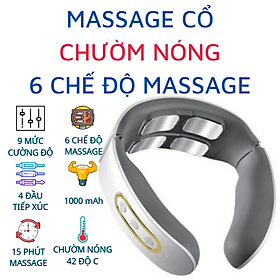 Máy mát xa cổ cao cấp, có chườm nóng - 4 đầu tiếp xúc, 6 chế độ massage khác nhau, 9 cường độ massage - Màu Trắng - Tentp