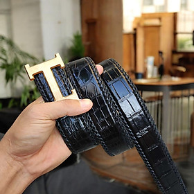 Dây lưng bản lớn có Đan viền thủ công Cao cấp. Liền tấm da bụng cá sấu siêu bền