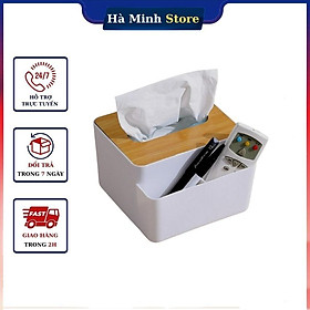 Mua Hộp đựng giấy đa năng để bàn nhiều ngăn tiện lợi Hộp đựng khẩu trang để bàn song anh nắp gỗ
