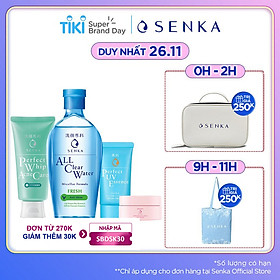 Bộ sản phẩm Senka làm sạch và chống nắng dành cho da mụn - Tặng Kem dưỡng trắng da ban đêm Senka 15g