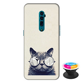 Ốp lưng điện thoại Oppo Reno 10X Zoom hình Mèo Con Đeo Kính Mẫu 1 tặng kèm giá đỡ điện thoại iCase xinh xắn - Hàng chính hãng