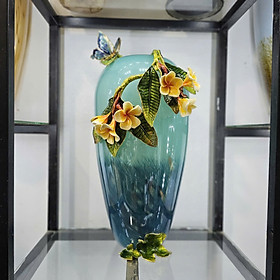 Mua Bình cắm hoa thủy tinh tráng men màu xanh ngọc  Đính hoa bằng đồng phủ bóng