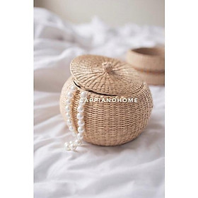 Âu trầu hình tròn, âu cói trơn có nắp, âu đựng đồ phụ kiện,trang sức cho Spa, trang trí nhà cửa | Cappiano Home