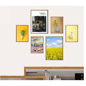 Tranh treo tường 6 bức màu vàng tươi , xinh xắn, hiện đại, nổi bật không gian,  tặng kèm khung màu gỗ,  tranh đơn giản ,hiện đại , Tặng kèm khung và đinh ba chân treo tranh chuyên dụng PVP-TP1523