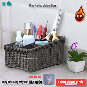 Khay đựng mỹ phẩm nhiều ngăn kiểu dáng mây đan HÀN QUỐC ( Tặng vỉ dán tường )