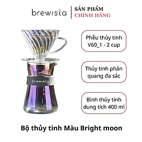 Bộ phễu V60 pha cà phê pour over thủy tinh Brewista Tornado Dripper & Server - Màu ánh trăng