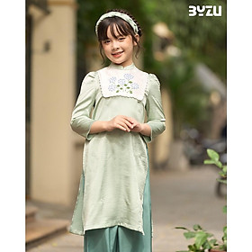Áo dài cách tân bé gái BYZU chất lụa cao cấp thêu hoa màu xanh mint (Thanh Yên)