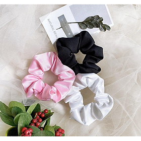 SET 3 CỘT TÓC VẢI SCRUNCHIES ĐEN HỒNG TRẮNG -THỜI TRANG NỮ