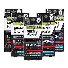 Combo 5 Hộp Miếng Dán Mũi Lột Mụn Than Hoạt Tính Men's Biore Pore Pack Black Strip (1 hộp/4 miếng x 5)