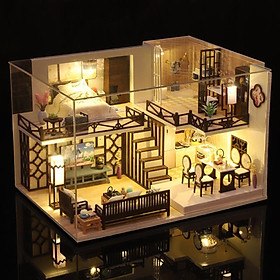 DIY Miniature DollHouse Kit LED House Model Gift Crafts with Accessories