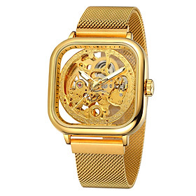 Đồng hồ nam mặt vuông Cơ khí bằng thép không gỉ Không thấm nước Mặt số tự động lên dây cót màn hình phát sáng FORSINING 