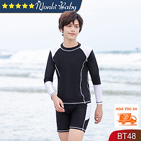 Bộ bơi bé trai dài tay size đại, mẫu cao cấp chất dày mát mịn đẹp, đồ bơi trẻ em nam big size đến 63kg, phom chuẩn dáng xịn | BT48