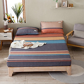 Bộ Ga Gối Cotton Tici Kẻ LIDACO Cao Cấp - Kẻ Cam Ghi