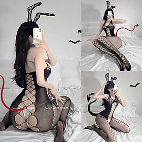 Đồ ngủ Sexy Cosplay bó sát Bodystocking đan ngực phía trước thun lưới