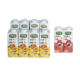 (Combo Cozy) 2 Lốc Trà Đào Sả+ 2 Hộp Trà Vải 225ml