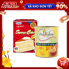 COMBO 1 Hộp Bột Làm Bánh Bông Lan Vani Dr. Oetker 400g + 1 Lon Đào Ngâm Đường Pavlides 820g