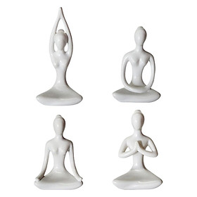 4pcs Abstract Yoga Girl Decor Statue for Home Office Bookshelf TV Stand Decoration, Resin Yoga Pose Sculpture Crafts Gift for Friend, Family
