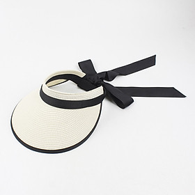 Women Sun Visor Hat Adjustable Wide Brim Bowknot Straw Hat Beach Hat