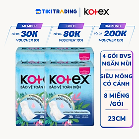 Combo 4 gói Băng Vệ Sinh Kotex Bảo Vệ Toàn Diện 23cm Siêu Mỏng Cánh - Gói 8 miếng