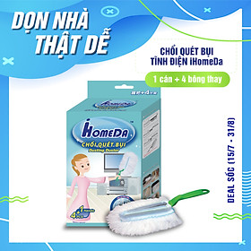 Chổi quét bụi chăm sóc ô tô tĩnh điện Ihomeda ( 1 cán + 4 bông lau)