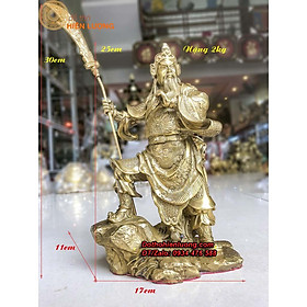 Tượng Quan Công Đứng Cầm Đao Bệ Cỏ Bằng Đồng Cao 30cm
