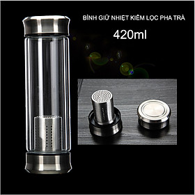 Mua Bình pha trà giữ nhiệt bằng thủy tinh 2 lớp và inox304 cao cấp 420ml  nắp nhiều màu