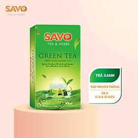 Hình ảnh Trà Xanh SAVO Tea túi lọc (Green Tea) - Hộp 25 Gói x 2g