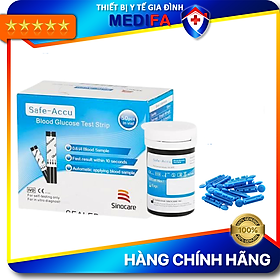 Que Thử Đường Huyết Safe Accu Chính Hãng Sinocare 50 Que + 50 Kim Chích Máu