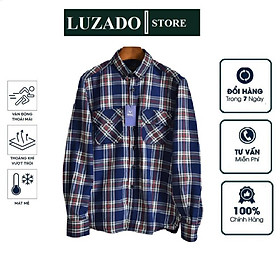 Sơ mi kẻ dạ nam LUZADO - sơ mi nam kẻ dạ dài tay đẹp, cotton cao cấp chất dày dặn hàng gấp hộp mặc trẻ trung cá tính