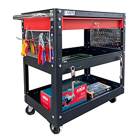 Mua Xe đẩy 3 tầng màu đen 1 hộc kéo đỏ và phụ kiện Xi mạ