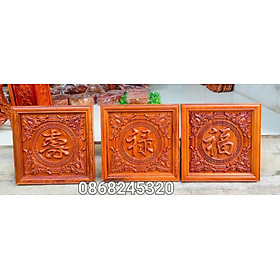 Tranh chữ phúc lộc thọ khắc chữ hán bằng gỗ hương đá kt 50×50×4cm 