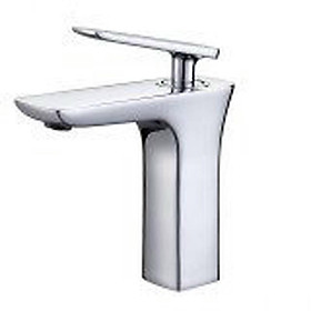 Vòi lavabo rửa mặt nóng lạnh thân cao bằng đồng mạ crom, tặng 2 dây cấp inox