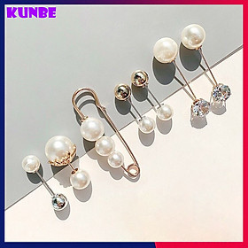 Set 7 Ngọc Trai Cài Áo, Trâm Cài Áo 2 Đầu Kiểu Dáng Mới KUNBE, Phong Cách Thời Trang Hàn Quốc