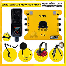 Combo thu âm, livestream Micro AQTA ALC-280, Sound card XOX K10 Jubilee - Kèm full phụ kiện kẹp micro, màng lọc, tai nghe, giá đỡ ĐT - Hỗ trợ thu âm, karaoke online chuyên nghiệp - Hàng nhập khẩu