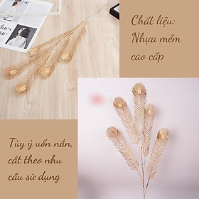 Cành LÔNG CÔNG nhũ vàng 5 nhánh trang trí tết, lễ hội – Lông công vàng trang trí làm oản, giỏ quà tết sang trọng