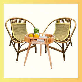 Mua Combo bàn ghế mây tre HOME MÂY đan tự nhiên phù hợp cho quán cafe / bộ decor gia đình / ban công