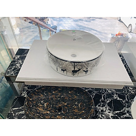 Mua Chậu rửa mặt lavabo AQ227  có họa tiết xung quanh  Hình tròn  sâu  màu trắng