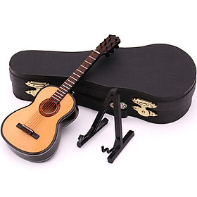 Mini Classical Guitar Miniature Model Wooden Mini Musical Instrument Model with Case Stand