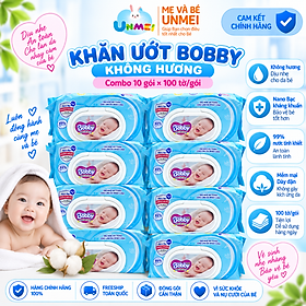 Combo Tiết Kiệm: 10 Gói Khăn Ướt Bobby Care Không Hương 100 Miếng/Gói