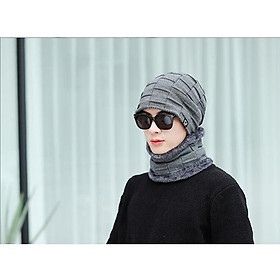 Mũ len kèm khăn - Mũ len khăn len cao cấp