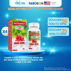 Combo 4 hộp viên uống trắng da Glutathione giảm nám chống nắng Faroson Glutamax 1000 4 x 30 viên