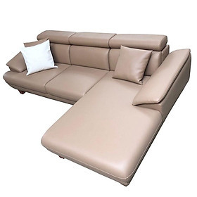 Sofa da góc L phòng khách Tundo 2m3 x 1m5 màu nâu xám nhạt
