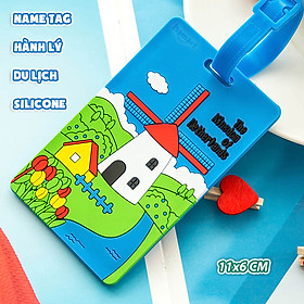 Thẻ Hành Lý Name Tag Vali Du Lịch Móc Treo Cặp Sách Balo Cho Bé Đánh Dấu Ghi Tên Dễ Thương - Thẻ CỐI XAY GIÓ Xanh