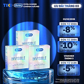 Bộ 3 hộp bao cao su Durex Invisible  Extra Thin Extra Sensitive siêu mỏng, size 52mm, 3 bao/hộp