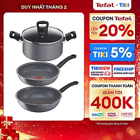 Mua Bộ 3 nồi chảo chống dính đáy từ vân đá Tefal Cook Healthy dùng cho mọi loại bếp (Nồi 20c  chảo 24cm và 28cm) - Hàng chính hãng