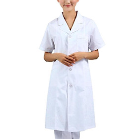 2Pcs Women's Short Sleeve White Scrubs Lab Coat Hospital Doctor Nurse Uniform